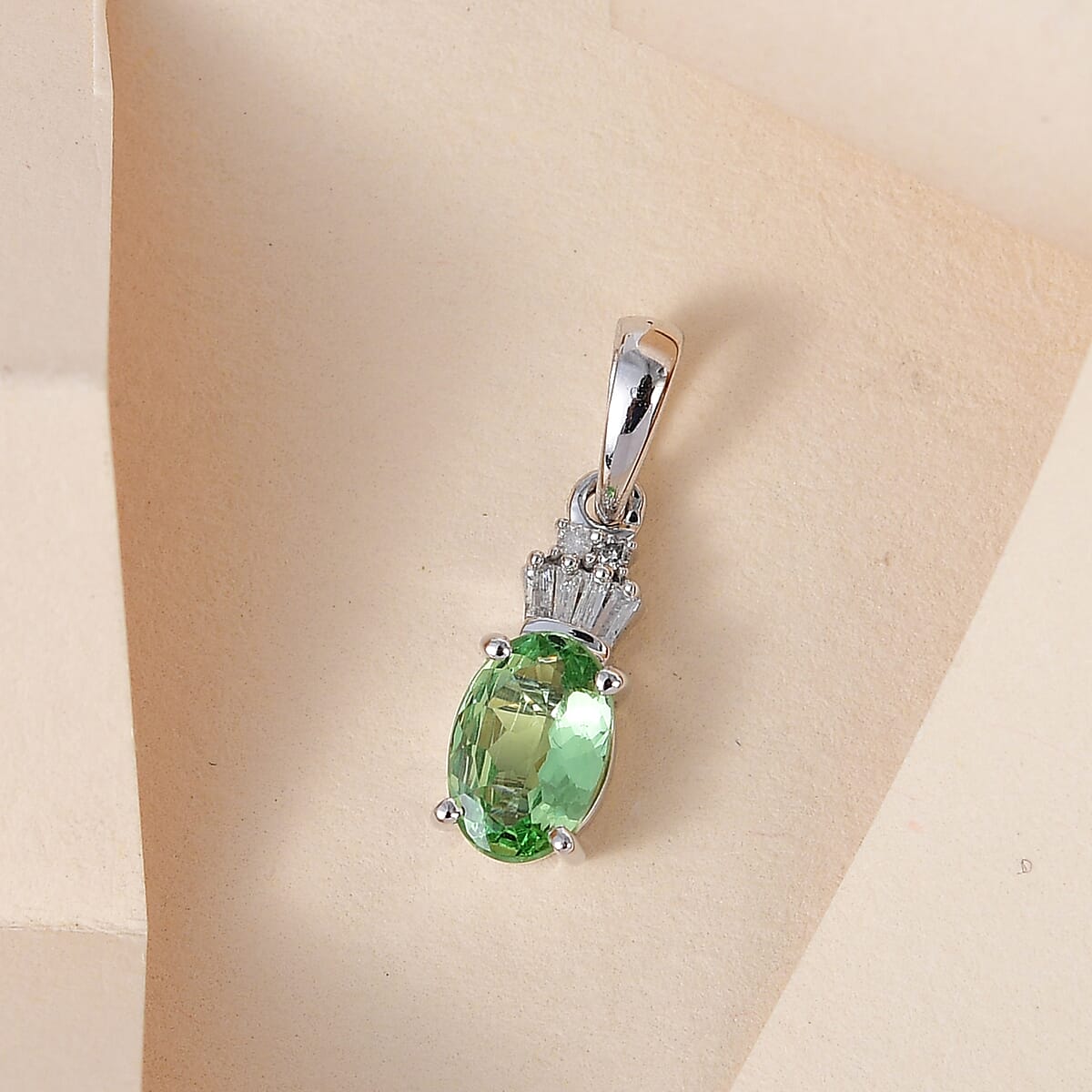 Luxoro 10K White Gold Premium Tsavorite Garnet and Diamond Pendant 0.85 ctw image number 1