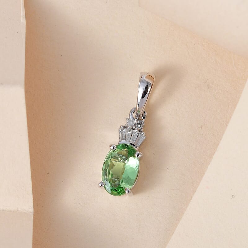Luxoro 10K White Gold Premium Tsavorite Garnet and Diamond Pendant 0.85 ctw