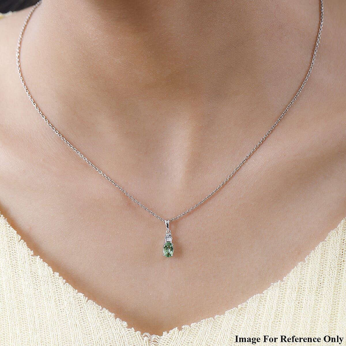 Luxoro 10K White Gold Premium Tsavorite Garnet and Diamond Pendant 0.85 ctw image number 2