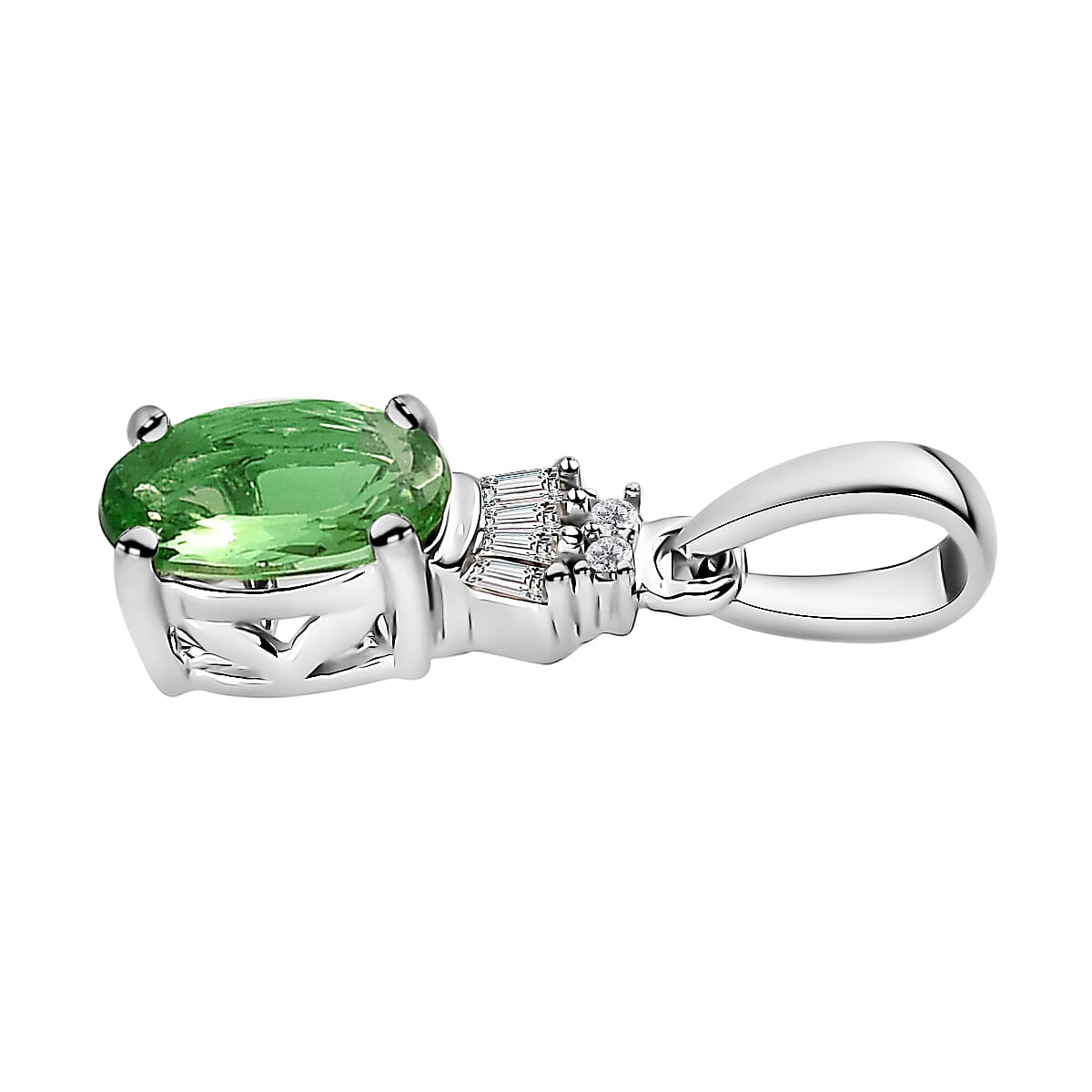 Luxoro 10K White Gold Premium Tsavorite Garnet and Diamond Pendant 0.85 ctw image number 3