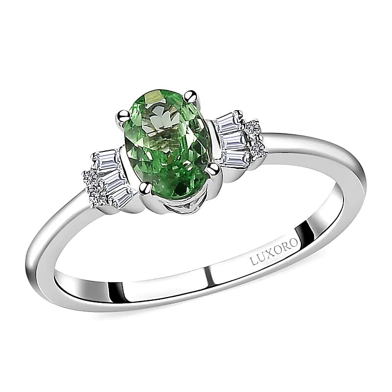 Luxoro 10K White Gold Premium Tsavorite Garnet and Diamond Ring (Size 10.0) 0.85 ctw