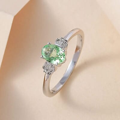 Luxoro 10K White Gold Premium Tsavorite Garnet and Diamond Ring (Size 10.0) 0.85 ctw