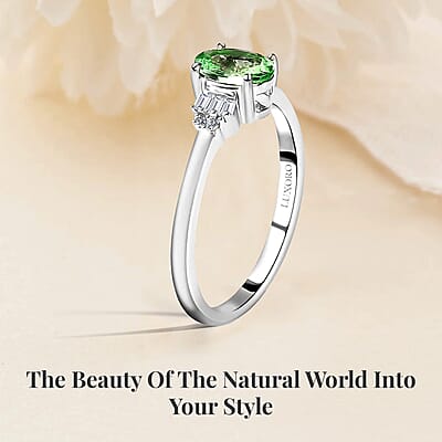 Luxoro 10K White Gold Premium Tsavorite Garnet and Diamond Ring (Size 10.0) 0.85 ctw