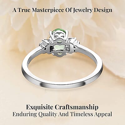 Luxoro 10K White Gold Premium Tsavorite Garnet and Diamond Ring (Size 10.0) 0.85 ctw