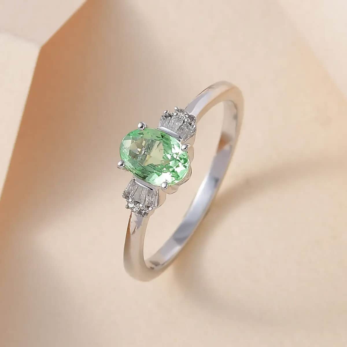 Luxoro 10K White Gold Premium Tsavorite Garnet and Diamond Ring (Size 6.0) 0.85 ctw image number 1