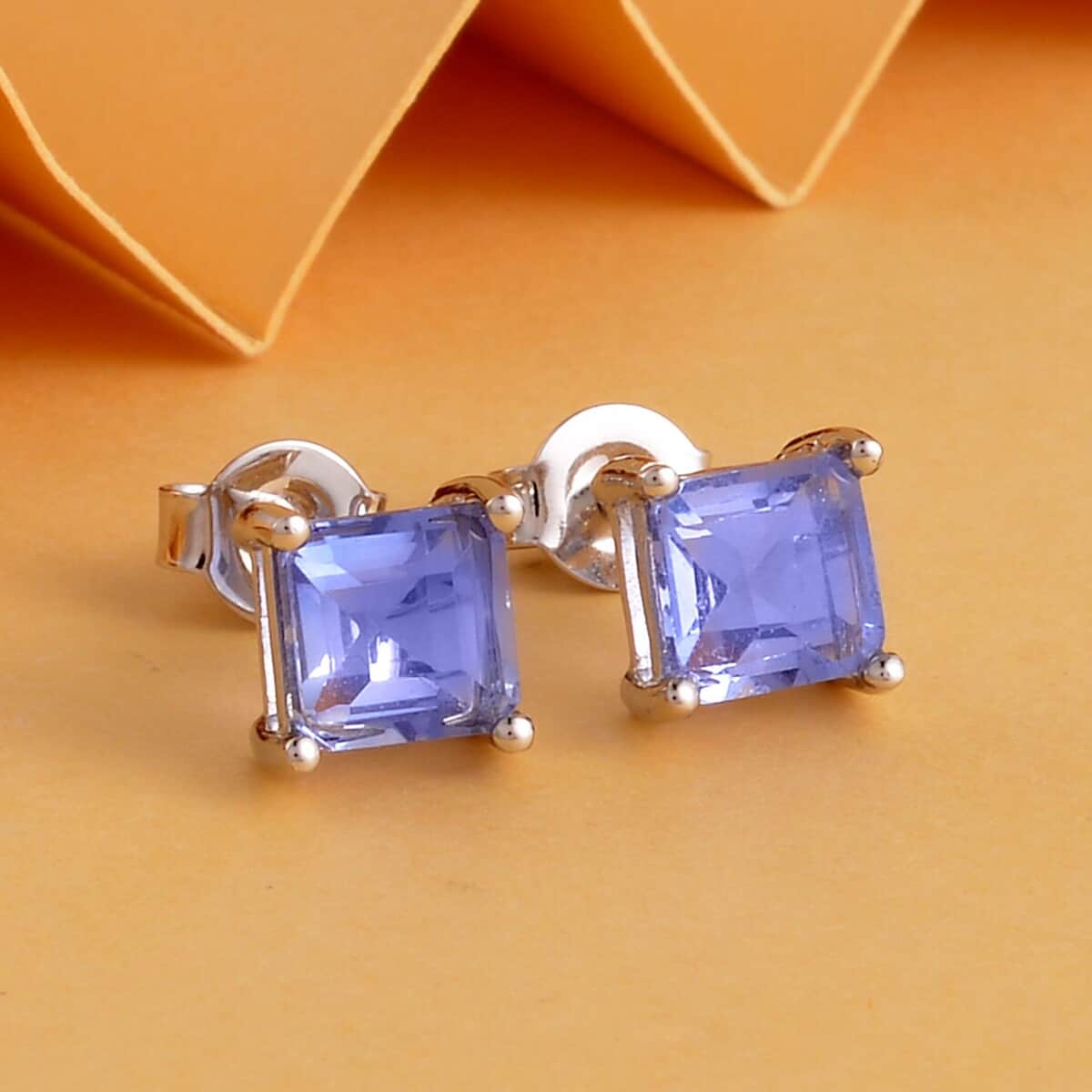 Asscher Cut Color Change Fluorite Solitaire Stud Earrings in Platinum Over Sterling Silver 2.70 ctw image number 1