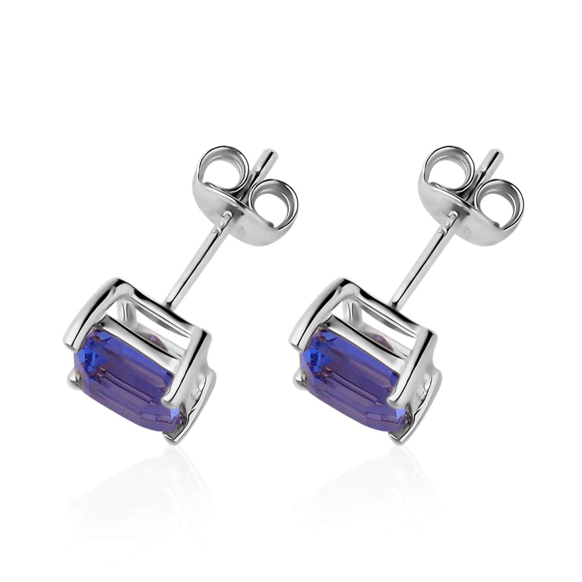 Asscher Cut Color Change Fluorite Solitaire Stud Earrings in Platinum Over Sterling Silver 2.70 ctw image number 3