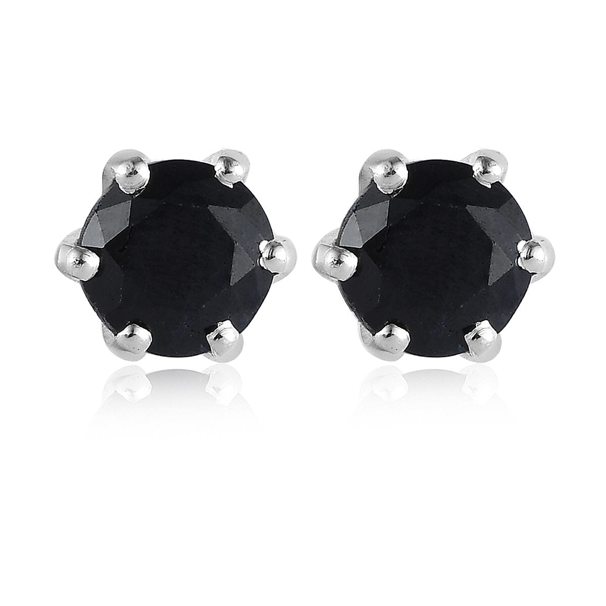 Midnight Sapphire Solitaire Stud Earrings in Platinum Over Sterling Silver 2.75 ctw