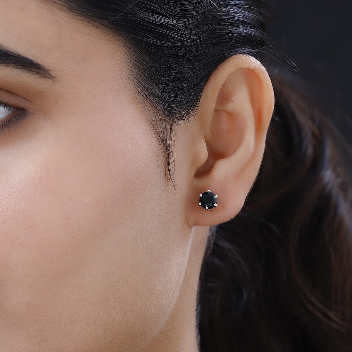 Midnight Sapphire Solitaire Stud Earrings in Platinum Over Sterling Silver 2.75 ctw image number 2