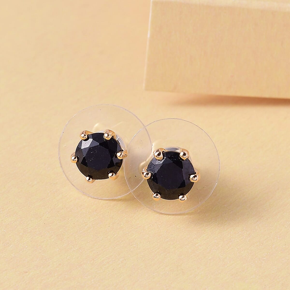 Midnight Sapphire Solitaire Stud Earrings in Vermeil Yellow Gold Over Sterling Silver 2.75 ctw image number 1
