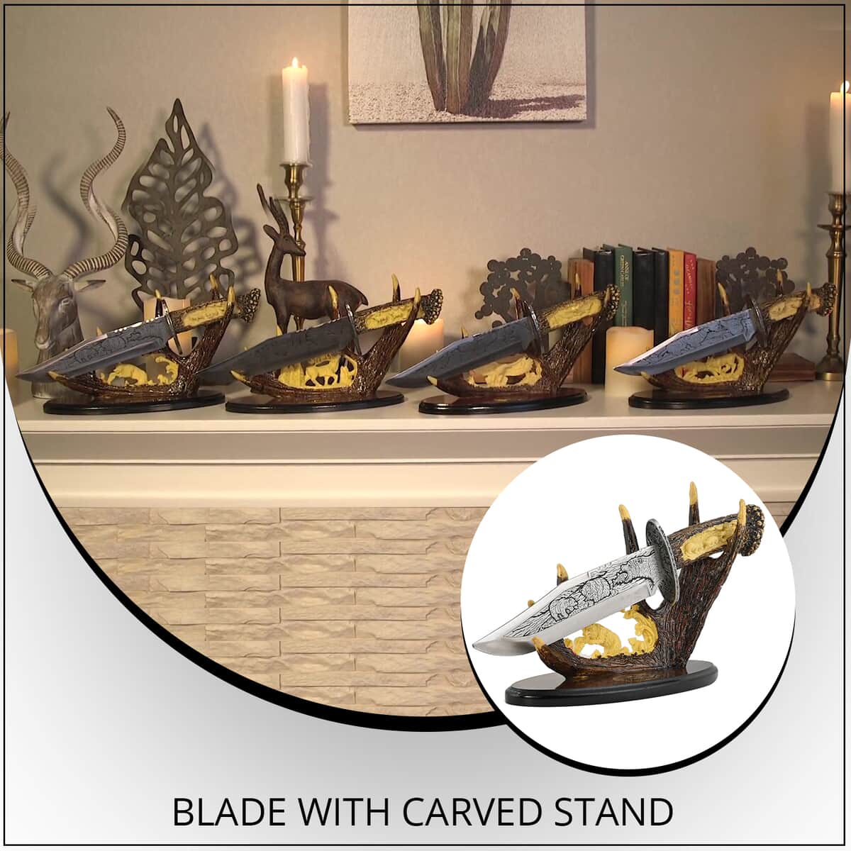 Bear Laser Etched Blade with Carved Stand (9.25 in) image number 1
