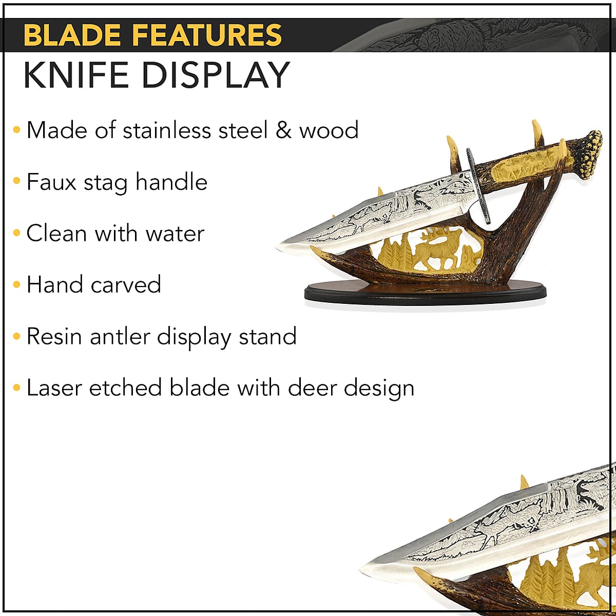 Deer Laser Etched Blade with Carved Stand image number 2