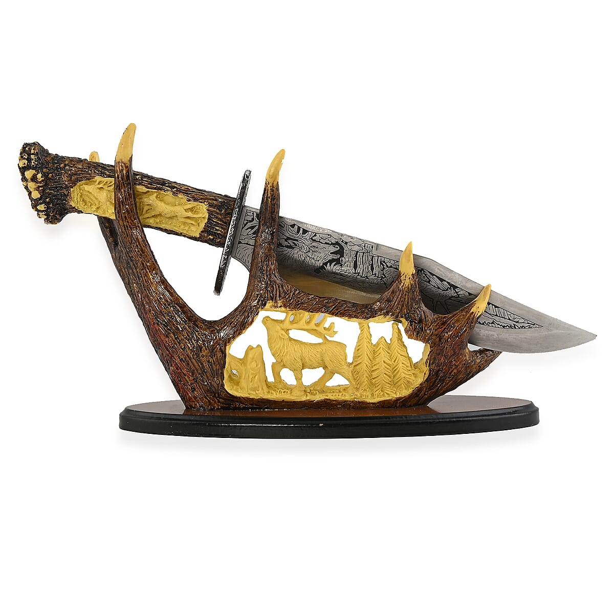 Deer Laser Etched Blade with Carved Stand image number 4