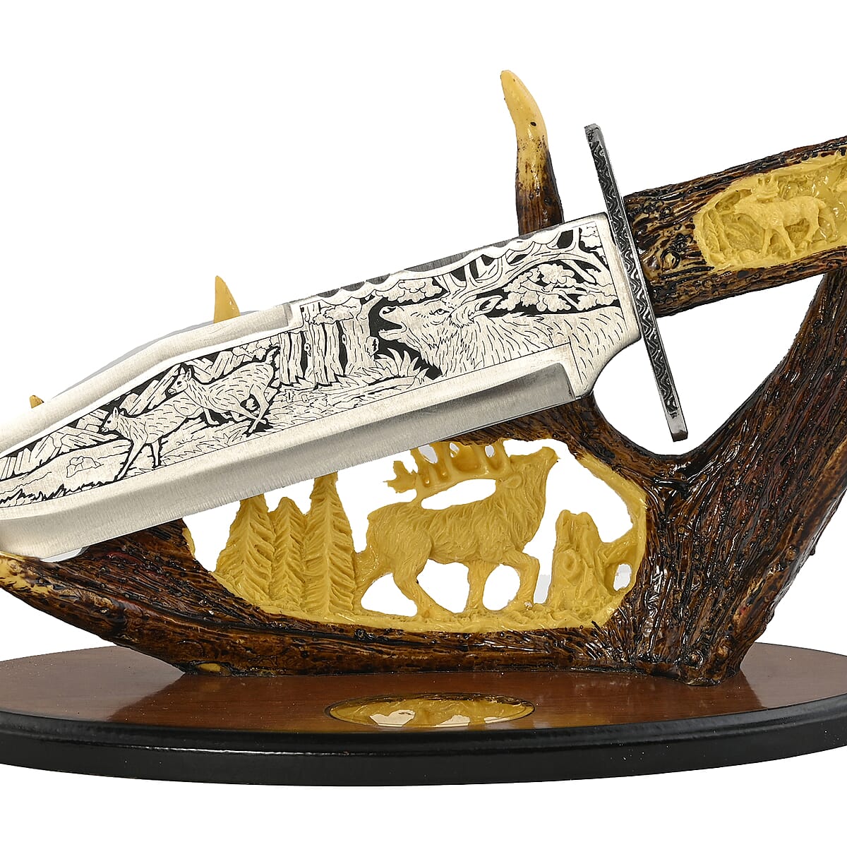 Deer Laser Etched Blade with Carved Stand image number 5