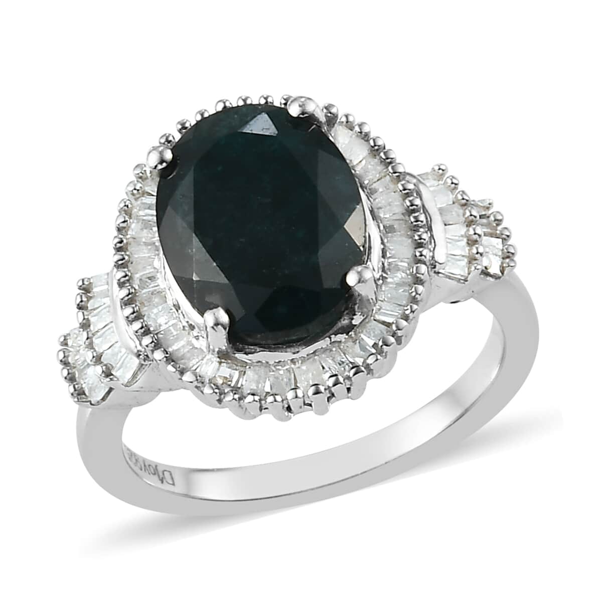 Teal Grandidierite and Diamond Ballerina Ring in Platinum Over Sterling Silver (Size 10.0) 3.25 ctw image number 0