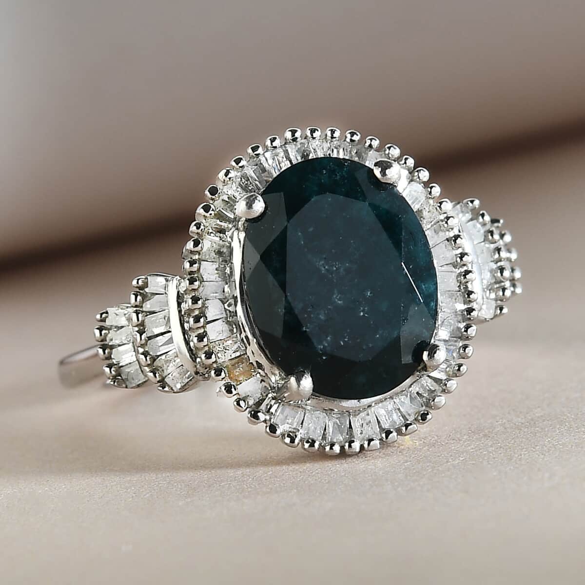 DOORBUSTER Teal Grandidierite and Diamond Ring in Platinum Over Sterling Silver 3.30 ctw image number 1