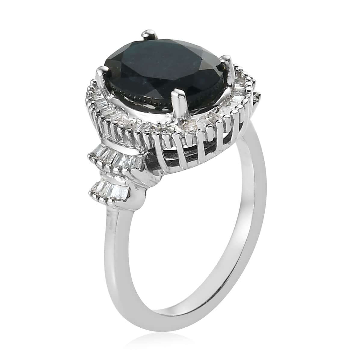 Teal Grandidierite and Diamond Ballerina Ring in Platinum Over Sterling Silver (Size 10.0) 3.25 ctw image number 3