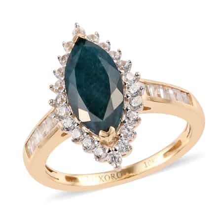 Luxoro 10K Yellow Gold AAA Teal Grandidierite and Natural White Zircon Halo Ring (Size 11.0) 2.70 Grams 2.65 ctw image number 0