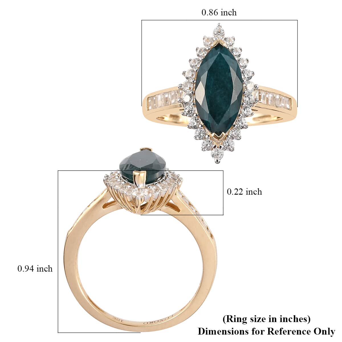 Luxoro 10K Yellow Gold AAA Teal Grandidierite and Natural White Zircon Halo Ring (Size 11.0) 2.70 Grams 2.65 ctw image number 5