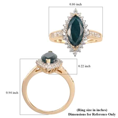 Luxoro 10K Yellow Gold AAA Teal Grandidierite and Natural White Zircon Halo Ring (Size 11.0) 2.70 Grams 2.65 ctw image number 5