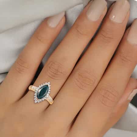 Luxoro 10K Yellow Gold AAA Teal Grandidierite and White Zircon Halo Ring (Size 9.0) 2.65 ctw image number 2