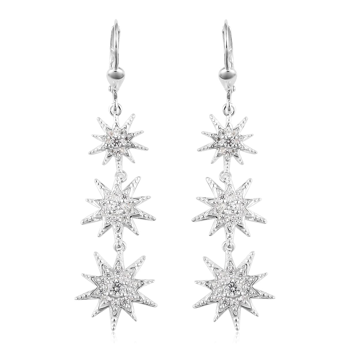 A Merry Little Christmas Jewelry Gift Set with Simulated Diamond Starburst Drop 3 Tier Dangling Earrings in Sterling Silver 1.85 ctw image number 1