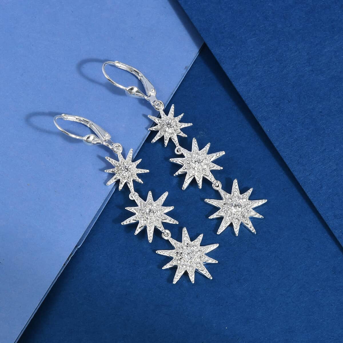 A Merry Little Christmas Jewelry Gift Set with Simulated Diamond Starburst Drop 3 Tier Dangling Earrings in Sterling Silver 1.85 ctw image number 2