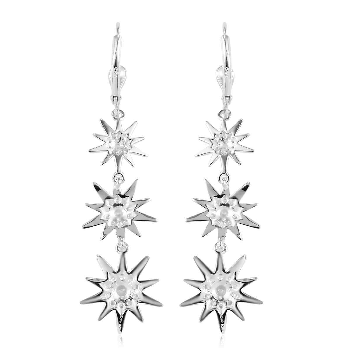 A Merry Little Christmas Jewelry Gift Set with Simulated Diamond Starburst Drop 3 Tier Dangling Earrings in Sterling Silver 1.85 ctw image number 4
