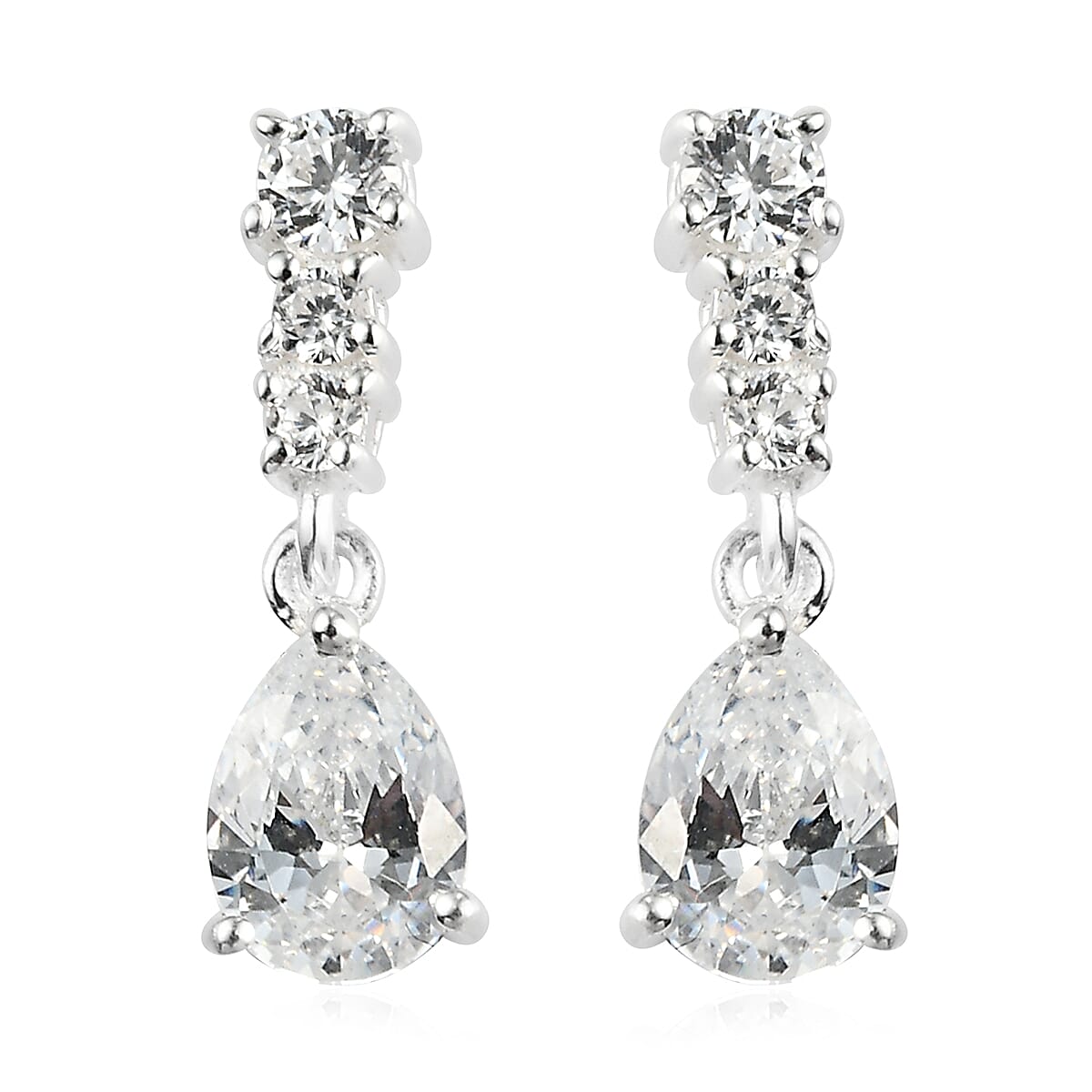 Merry Christmas and Season's Greetings Jewelry Gift Set with Simulated Diamond Pear Shape Drop Dangling Earrings in Sterling Silver 2.70 ctw