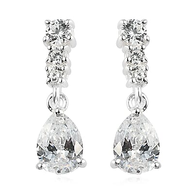 Merry Christmas and Season's Greetings Jewelry Gift Set with Simulated Diamond Pear Shape Drop Dangling Earrings in Sterling Silver 2.70 ctw