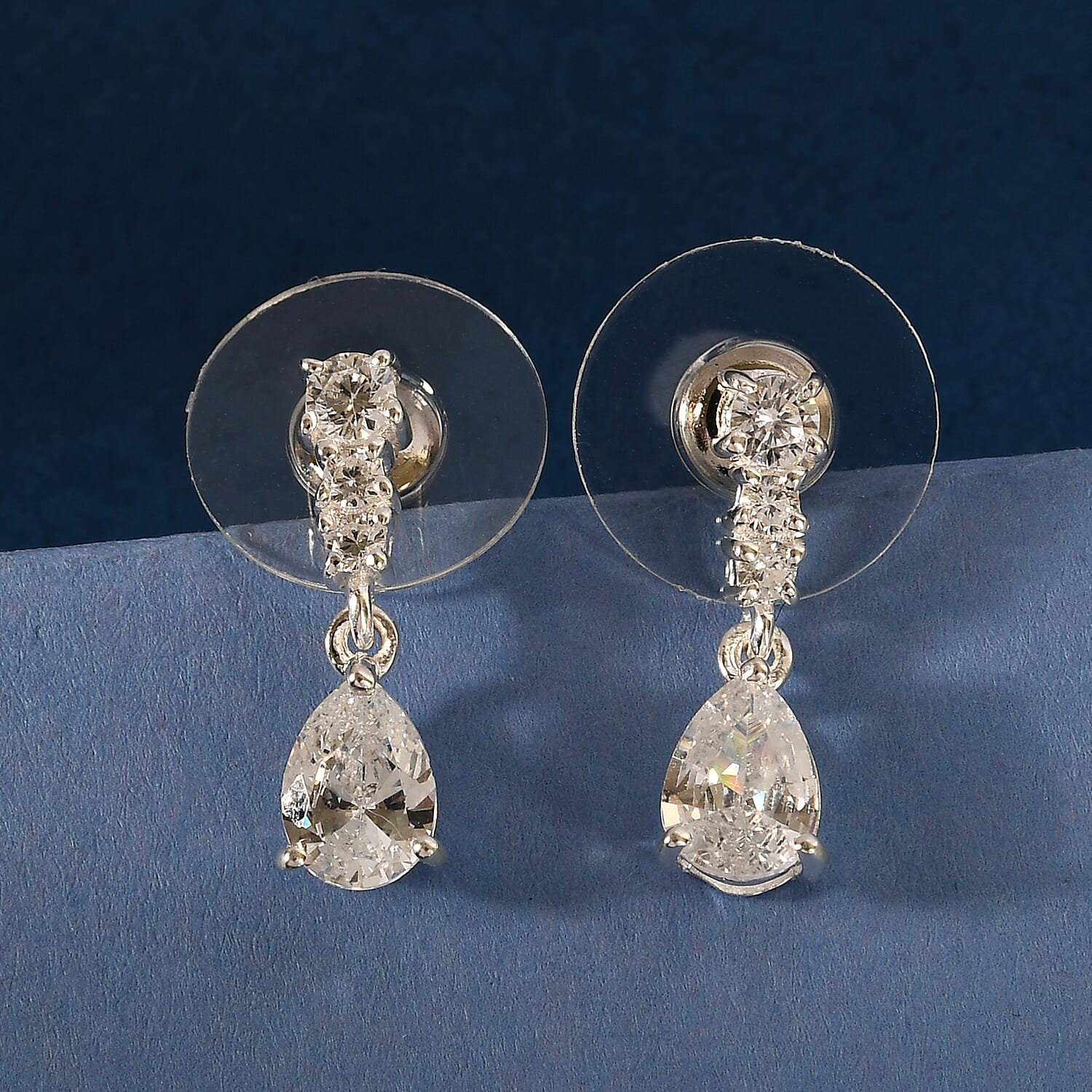 Merry Christmas and Season's Greetings Jewelry Gift Set with Simulated Diamond Pear Shape Drop Dangling Earrings in Sterling Silver 2.70 ctw