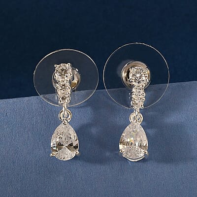 Merry Christmas and Season's Greetings Jewelry Gift Set with Simulated Diamond Pear Shape Drop Dangling Earrings in Sterling Silver 2.70 ctw