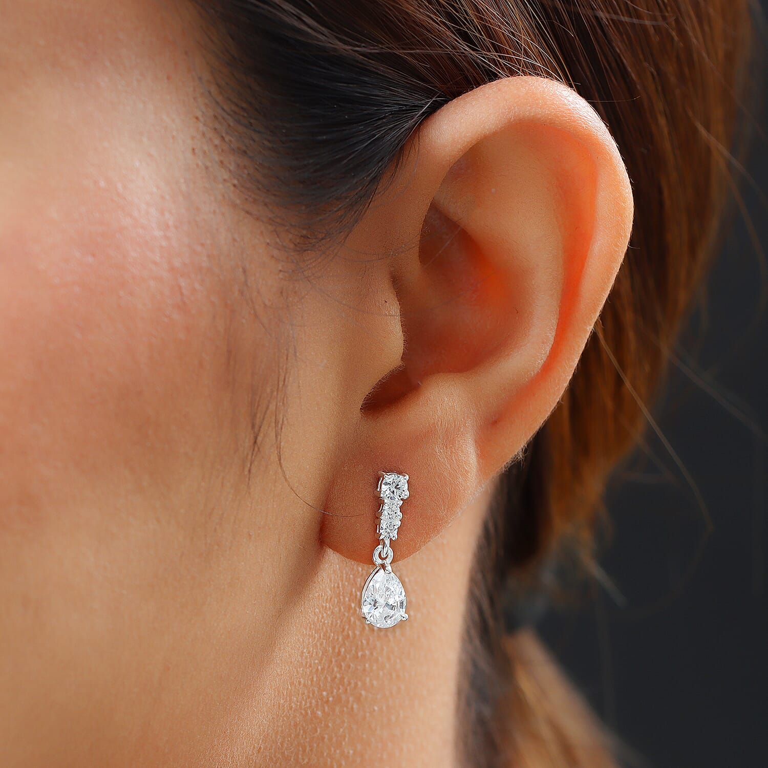 Merry Christmas and Season's Greetings Jewelry Gift Set with Simulated Diamond Pear Shape Drop Dangling Earrings in Sterling Silver 2.70 ctw