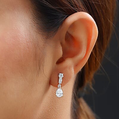 Merry Christmas and Season's Greetings Jewelry Gift Set with Simulated Diamond Pear Shape Drop Dangling Earrings in Sterling Silver 2.70 ctw