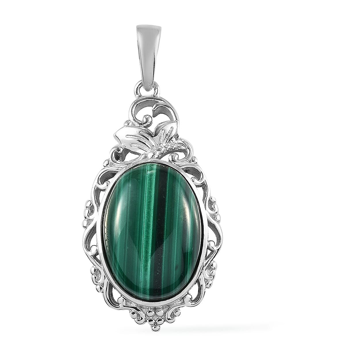 African Malachite Solitaire Pendant in Platinum Over Copper 14.25 ctw image number 0