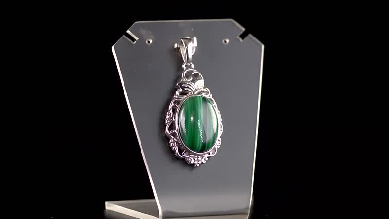 African Malachite Solitaire Pendant in Platinum Over Copper 14.25 ctw