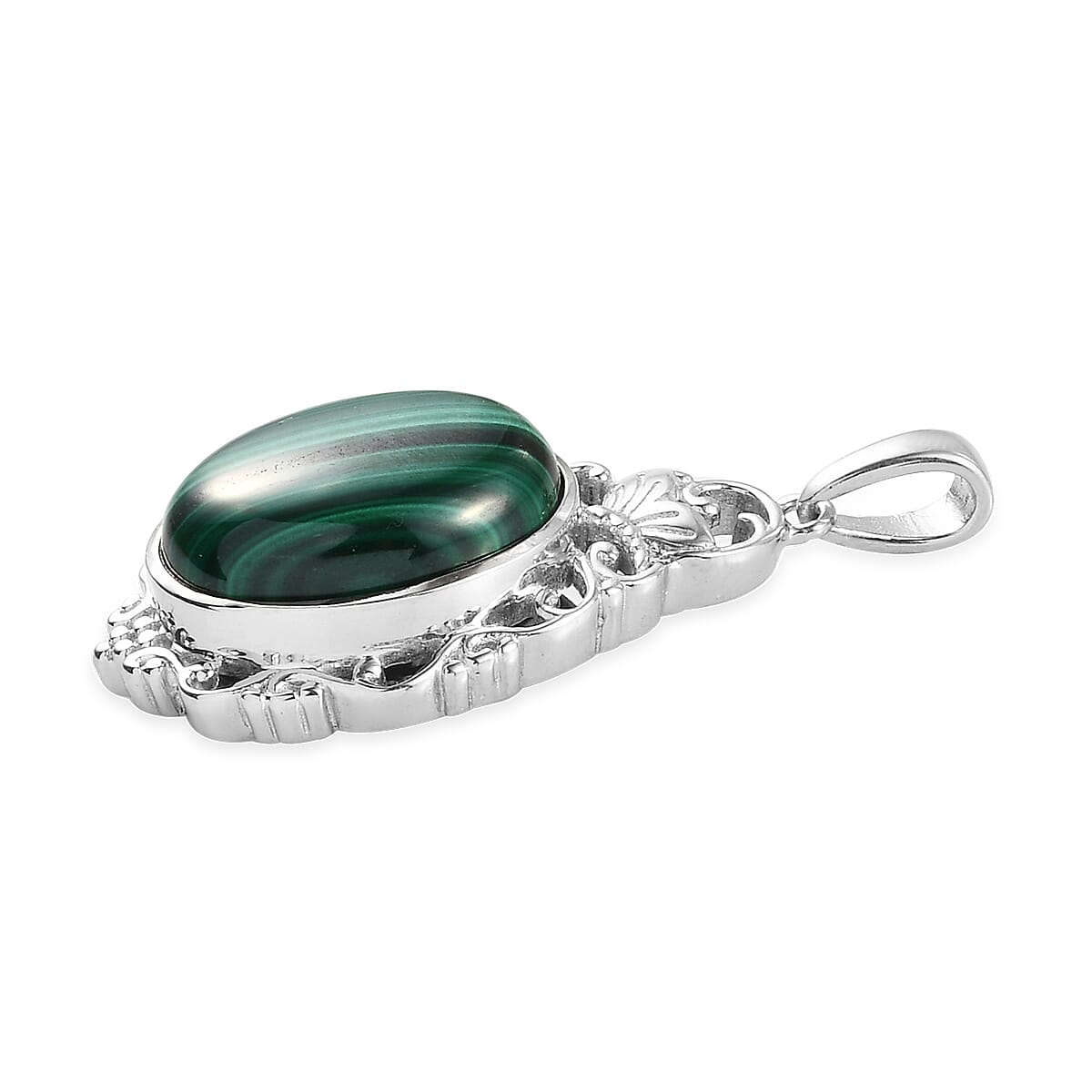 African Malachite Solitaire Pendant in Platinum Over Copper with Magnet 14.25 ctw