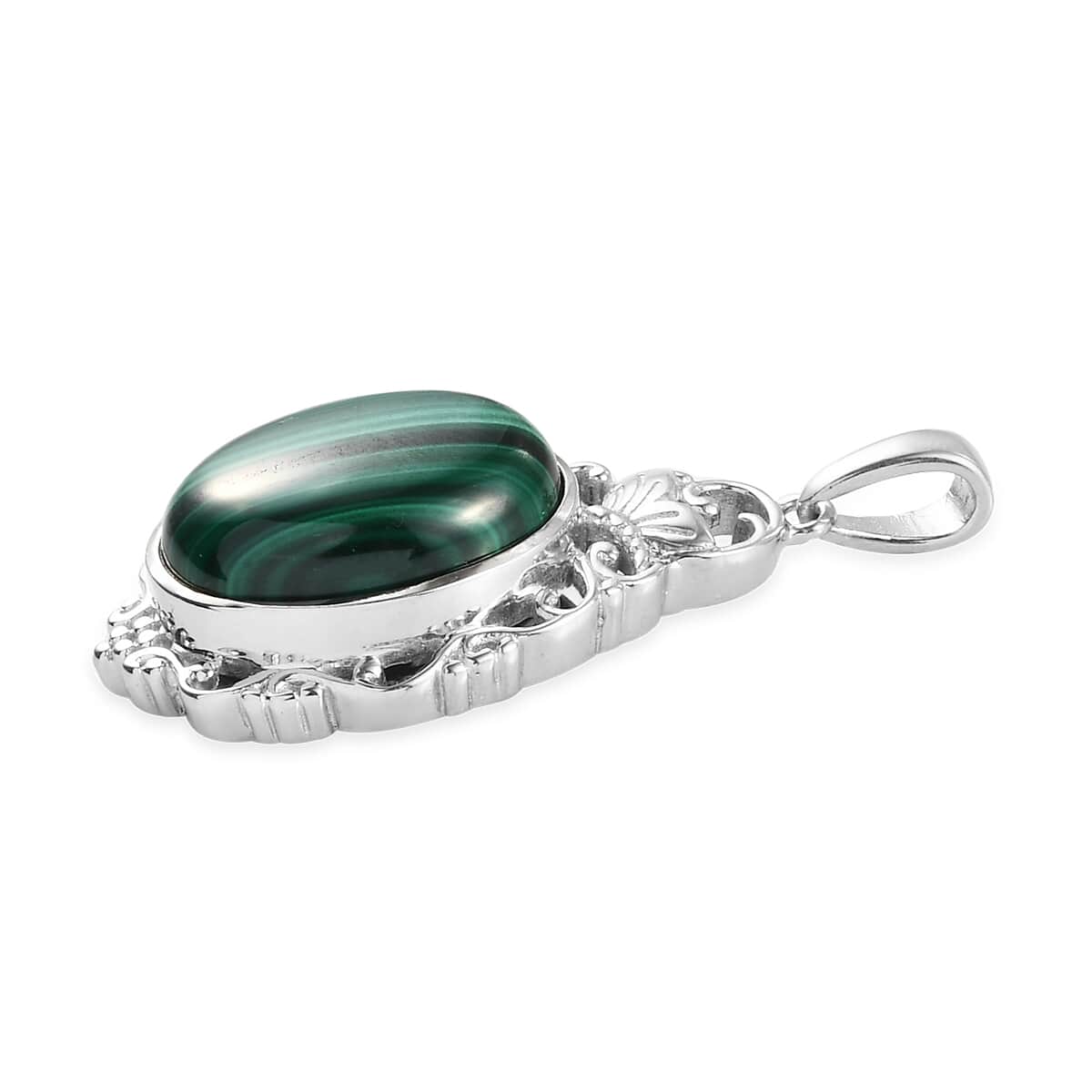 African Malachite Solitaire Pendant in Platinum Over Copper with Magnet 14.25 ctw image number 2