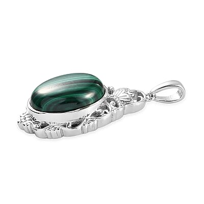 African Malachite Solitaire Pendant in Platinum Over Copper with Magnet 14.25 ctw