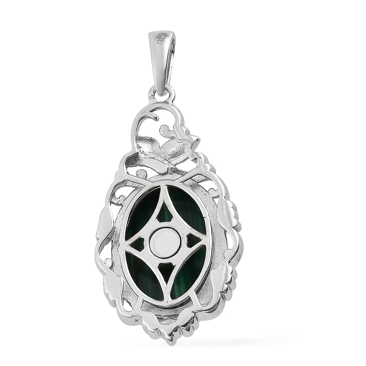 African Malachite Solitaire Pendant in Platinum Over Copper with Magnet 14.25 ctw