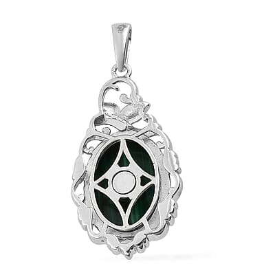 African Malachite Solitaire Pendant in Platinum Over Copper with Magnet 14.25 ctw