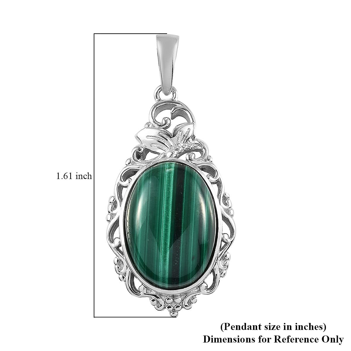 African Malachite Solitaire Pendant in Platinum Over Copper with Magnet 14.25 ctw