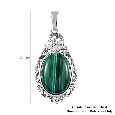 African Malachite Solitaire Pendant in Platinum Over Copper with Magnet 14.25 ctw