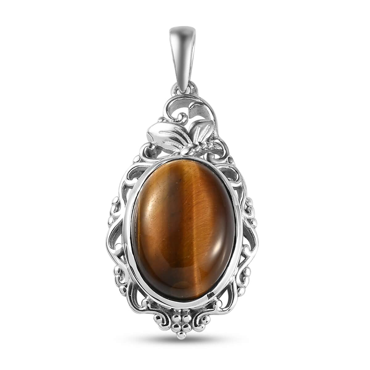 Tiger's Eye Solitaire Pendant in Platinum Over Copper with Magnet 11.60 ctw image number 0