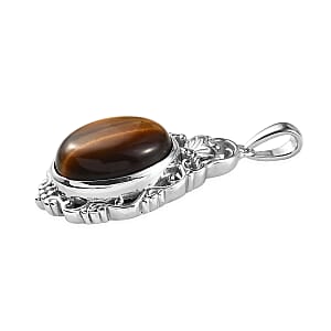 Tiger's Eye Solitaire Pendant without Chain in Platinum Over Copper with Magnet 11.60 ctw