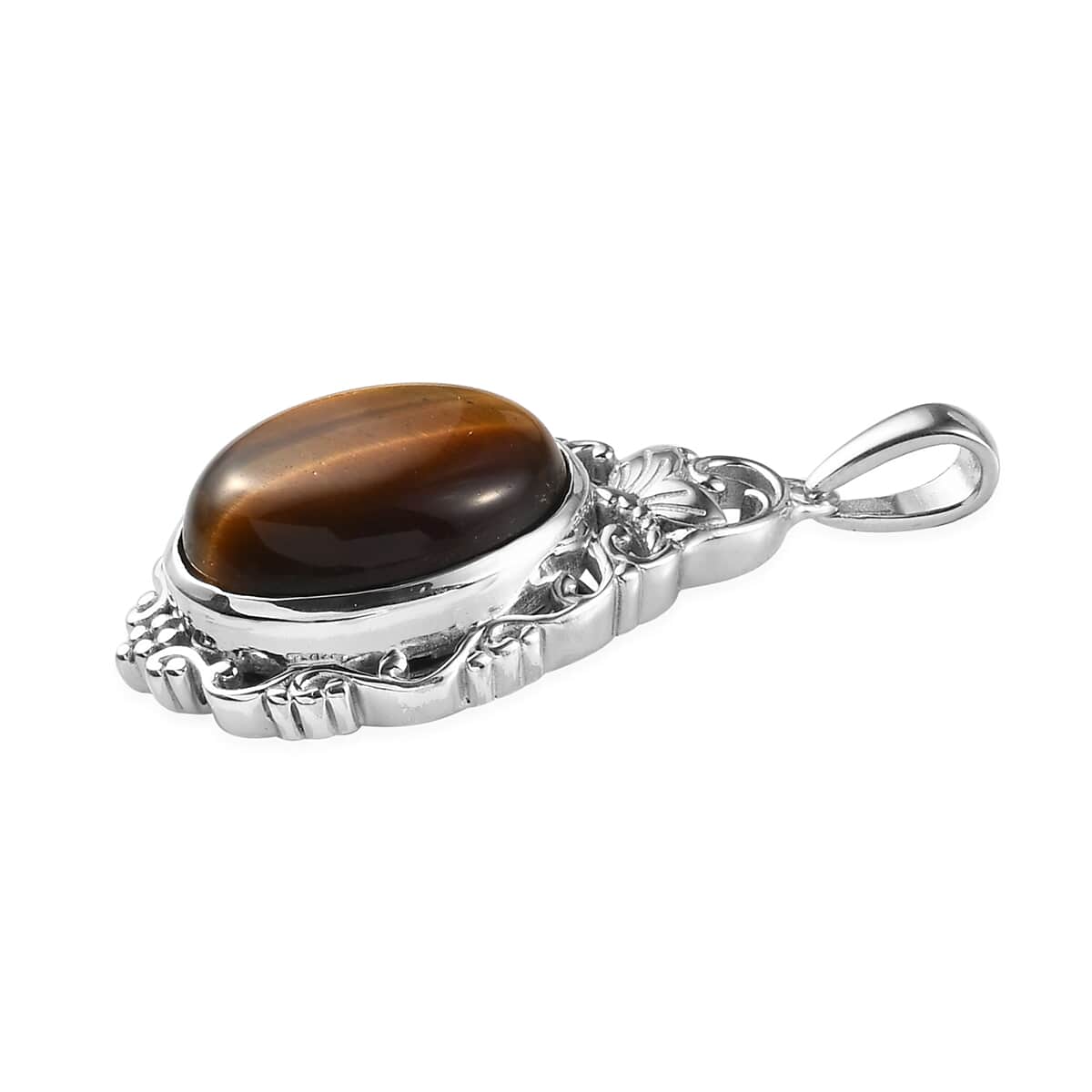 Tiger's Eye Solitaire Pendant in Platinum Over Copper with Magnet 11.60 ctw image number 2