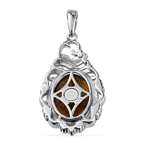 Tiger's Eye Solitaire Pendant without Chain in Platinum Over Copper with Magnet 11.60 ctw