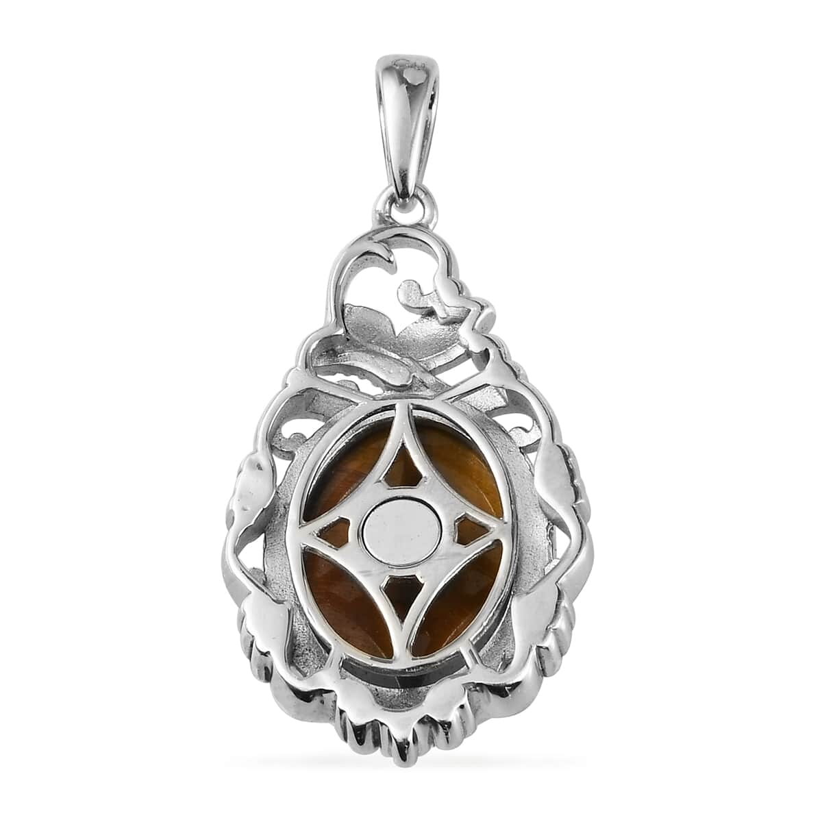 Tiger's Eye Solitaire Pendant in Platinum Over Copper with Magnet 11.60 ctw image number 3