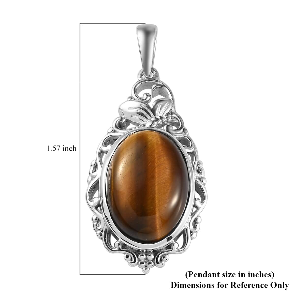 Tiger's Eye Solitaire Pendant in Platinum Over Copper with Magnet 11.60 ctw image number 4