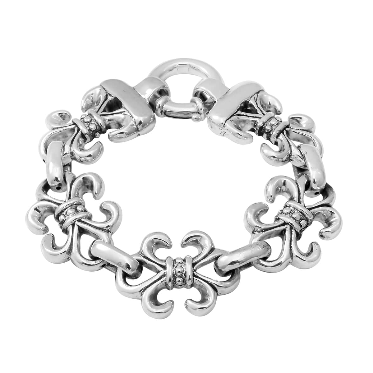 Jessica Exclusive Pick Designer Inspired Oversized Fleur de Lis Chain Link Sterling Silver Statement Bracelet (7.75 In) 25 Grams image number 0